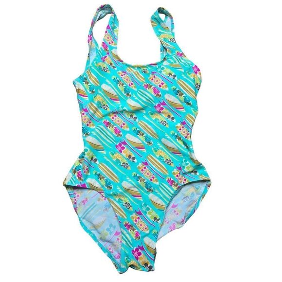 NEW Aliana Swim One Piece Surfboard Print Swimsuit Womens Size M Green - Picture 1 of 5